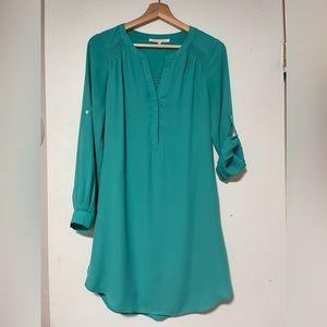 Turquoise Long Sleeve knee length Dress